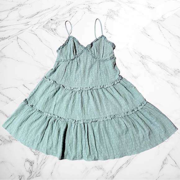 Dresses & Skirts - Max + Ash Sage Green Smocked Tiered Mini Dress size M